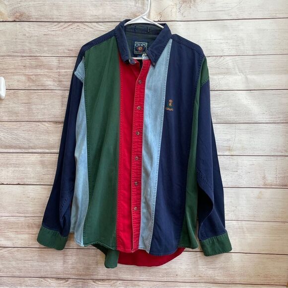 VINTAGE‎ CHAPS RALPH LAUREN COLORBLOCK DENIM SHIRT - Picture 1 of 7